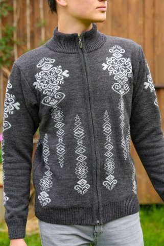 Pánsky tmavosivý nórsky sveter na zips Folk-AZ