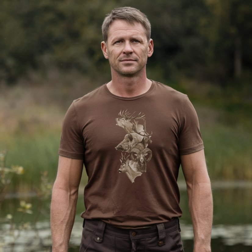 Smeđa lovačka majica s motivom životinja – Wild2