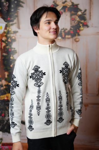 Męski naturalny norweski sweter na długi zamek Folk-AZ