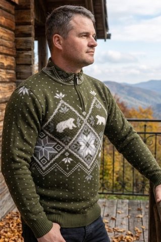 Ewident pleteni pulover s norveškim uzorkom i motivom medvjeda