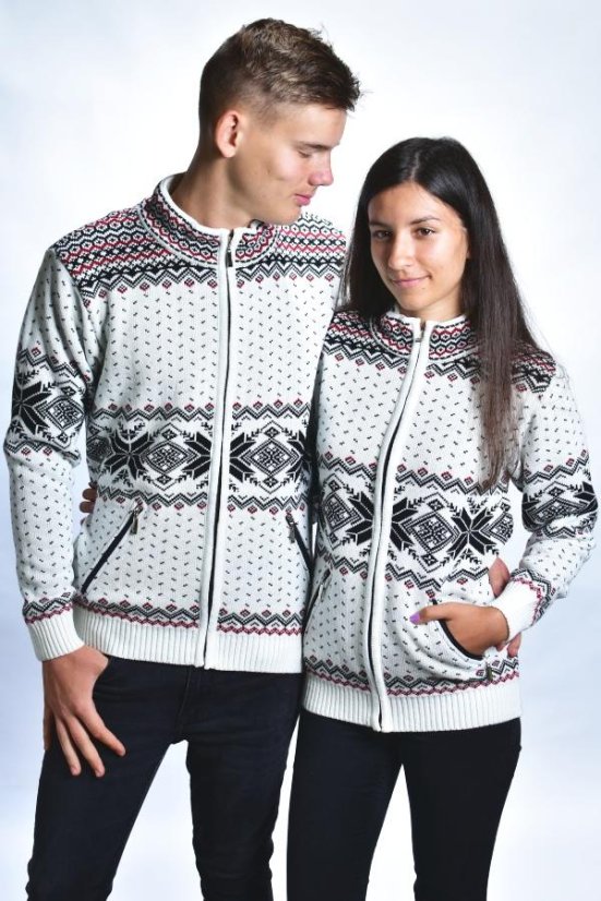 Dámsky biely vlnený sveter s nórskym vzorom Oria-Z