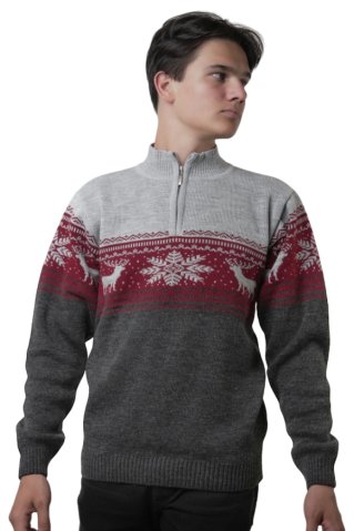 Męski szary norweski sweter NeroZ – motyw jelenia