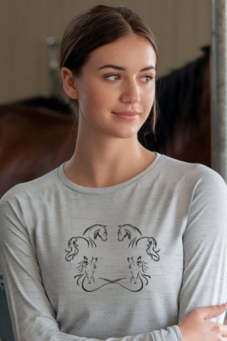 Dámske sivé tričko so siluetou koňa