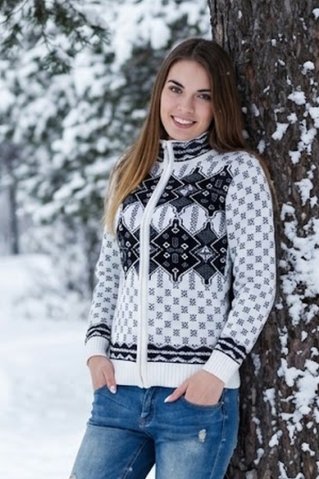 Pulover tricotat pentru femei KENA AZ cu fermoar lung – alb cretă | EWIDENT