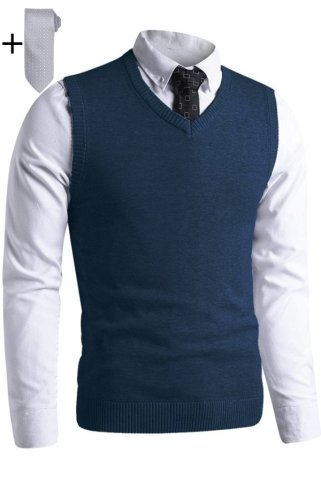 Męska kamizelka dzianinowa 44969 niebieska