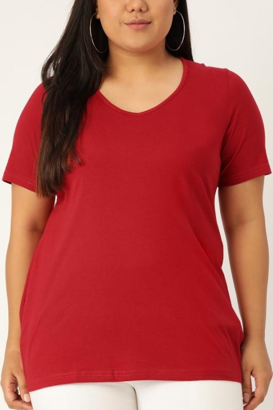 Tricou de damă cu decolteu în „V” roșu