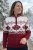 Women's sweater with Norwegian maple leaf pattern, red and white winter knitwear with a high zip collar