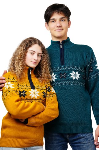 Zelonomodrý pánsky sveter s nórskym vzorom Miro-Z