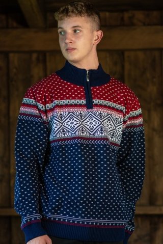Muški vuneni džemper s norveškim uzorkom Aspen Z –  pulover s patentnim zatvaračem