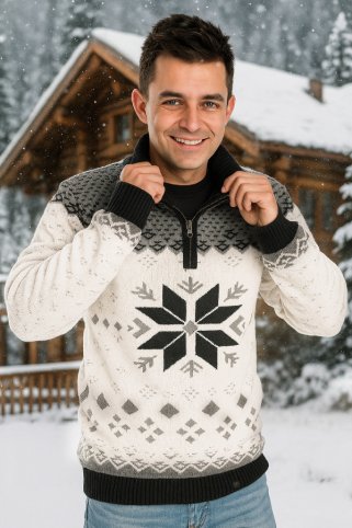 Pánsky biely sveter s nórskym motívom Gracio-Z