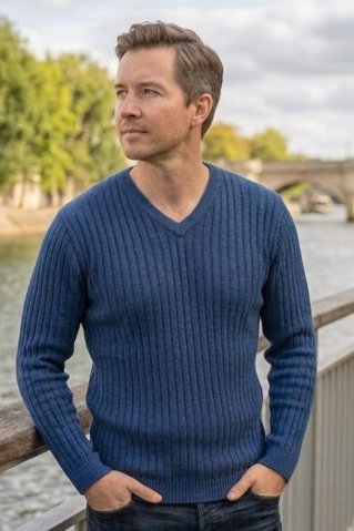 Muški pleteni pulover s rebrastim uzorkom – plavi