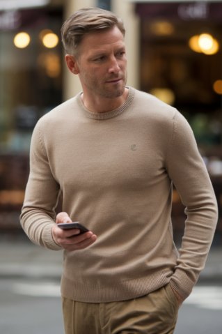Klasični bež pulover za muškarce, 100% pamuk