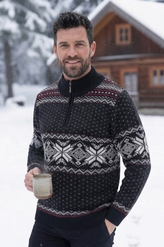 Orio-Z moški črn pulover in norveškim vzorcem