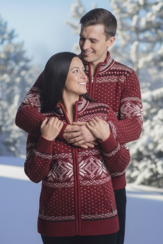 Orio-AZ Herren Bordo Wollpullover mit Norwegermuster und Taschen