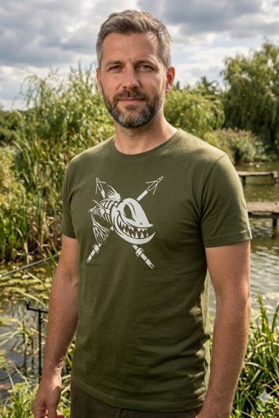 Ribička majica Ewident – Veliki motiv ribe, maslinasto zelena