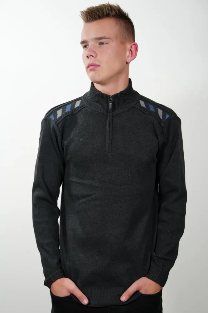 Pánsky sveter na krátky zips JVPF501 grafit