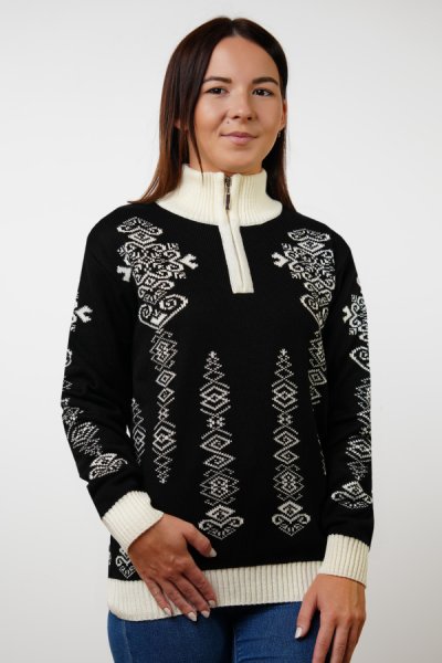 Folka-A norvég mintás pulóver fekete