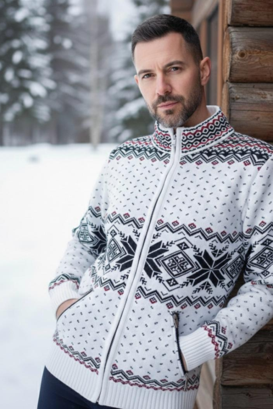 Orio-AZ norveški bijeli vuneni pulover s džepovima