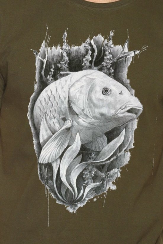 Muška ribolovna majica – Motiv Šaran, maslinasta boja