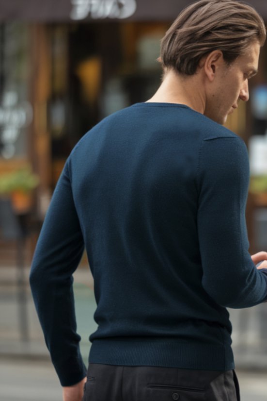 Muški glatki plavi pulover, 100% pamuk