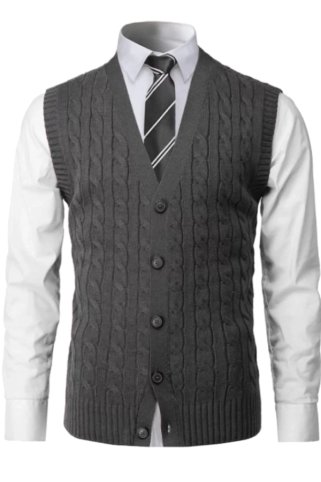 Tmavosivá vesta Ewident Copik-BBA na gombíky s elegantným výstrihom. Príjemný pletený materiál, ideálny na košeľu.