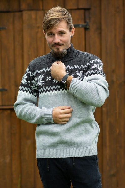 Pánsky nórsky vlnený sveter Peter Z sivá