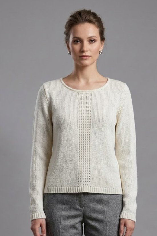 Ženski pulover z nežnim vzorcem na sprednji strani natur