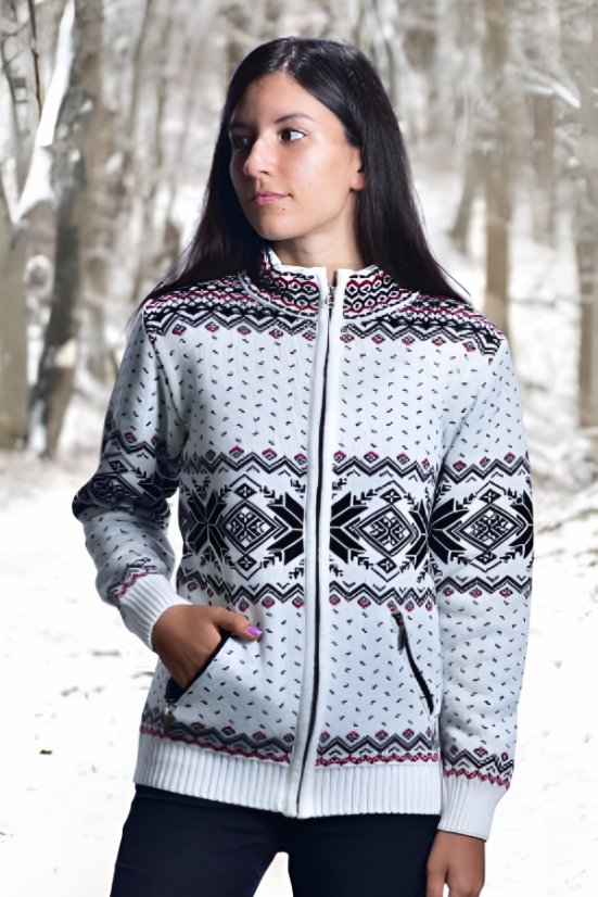 Dámsky biely vlnený sveter s nórskym vzorom Oria-Z