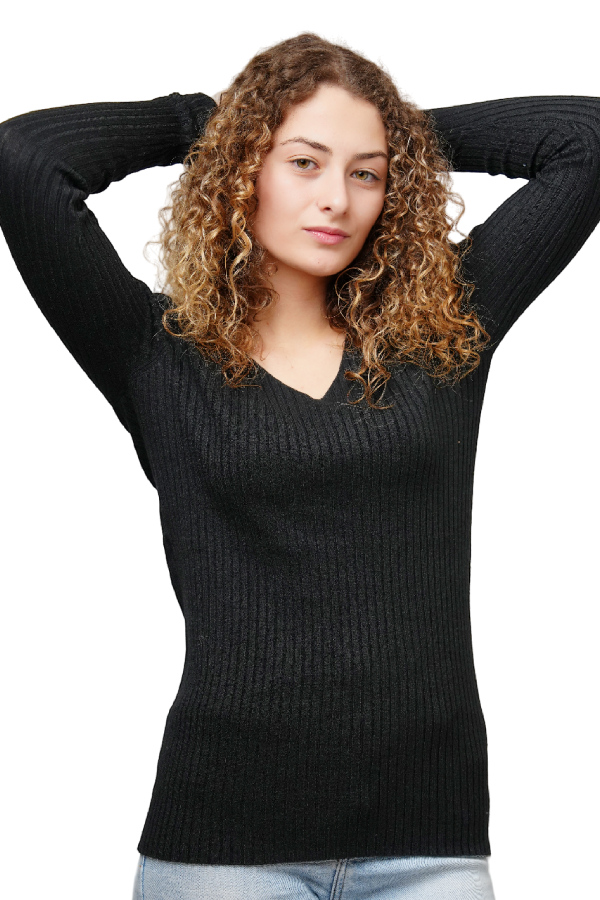 Fekete bordás női pulóver 3709