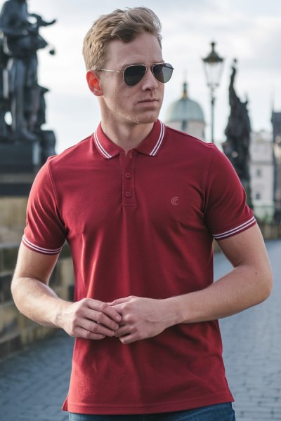 Tricou polo rosu pentru bărbați 95003 elastic