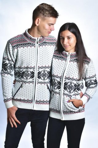 Oria-Z damski biały wełniany sweter z norweskim wzorem