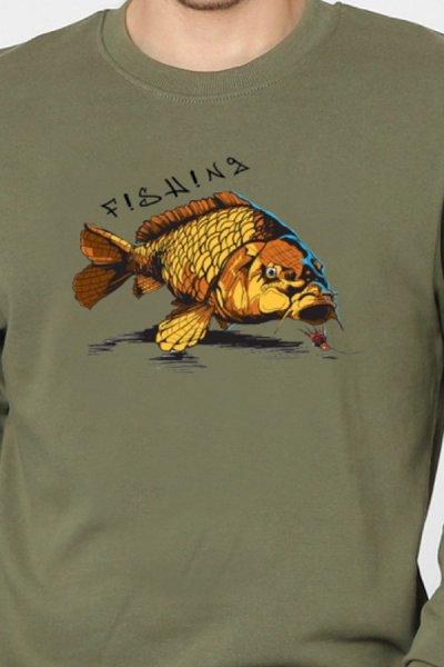 Pánská mikina pro rybáře potiskem Fishgrafiti zelená