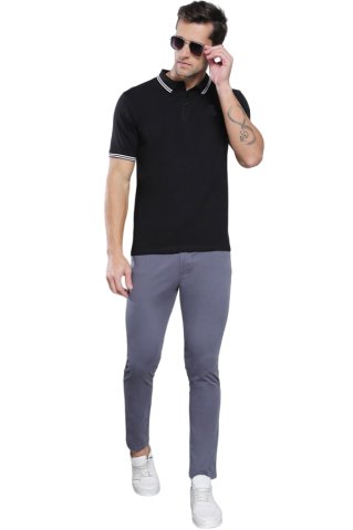 Męska czarna koszulka polo z elastanem 95003