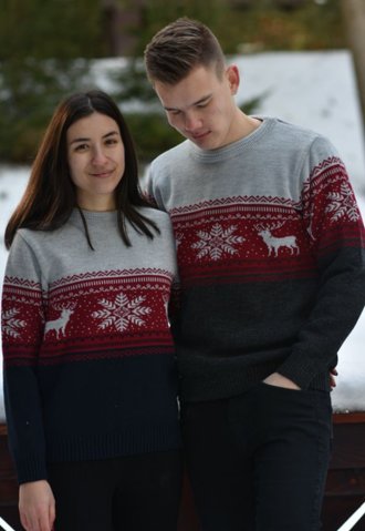 Męski norweski sweter Nero – jeleń, ciemnoszary