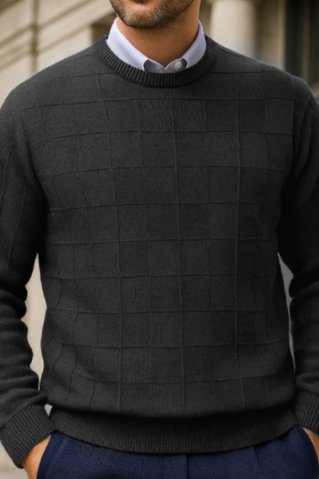 Muški crni pleteni pulover s reljefnim uzorkom