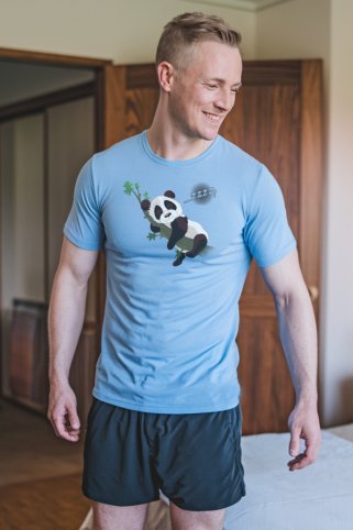 Pánske modré pyžamo Panda – Krátky rukáv