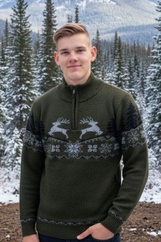 Sweter męski z jeleniem Oliver Z zielony