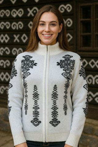 Damski naturalny norweski sweter na zamek Folka-AZ