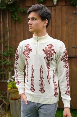 Męski naturalny norweski sweter na zamek Folk-AZ