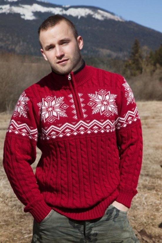 KIRK Z moški pulover z norveškim vzorcem – rdeč