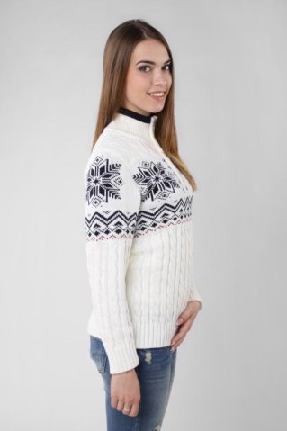 KIRKA-Z ženski bel pulover z norveškim vzorcem