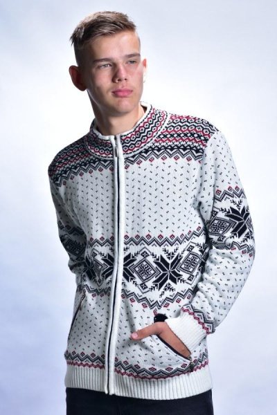 Vlnený pánsky  nórsky sveter s vreckami Orio AZ_biela