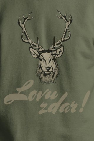 Poľovnícka mikina Ewident s motívom Jeleňa a nápisom Lovu zdar!