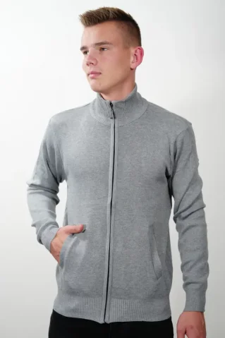 Svetr na dlouhý zip s kapsou JVP2205 šeda