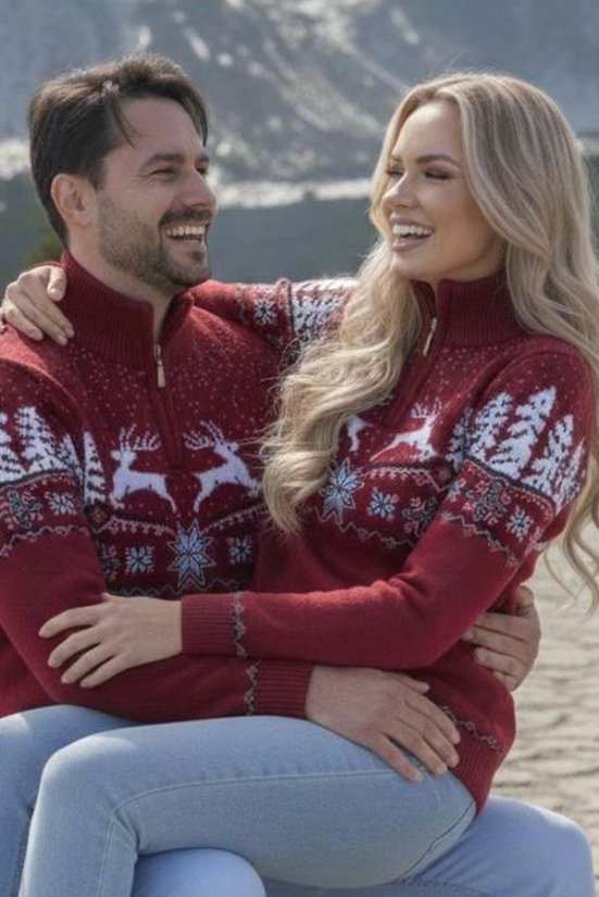 Muški džemper s jelenom Oliver-Z crveni | Zimski džemper | Ewident