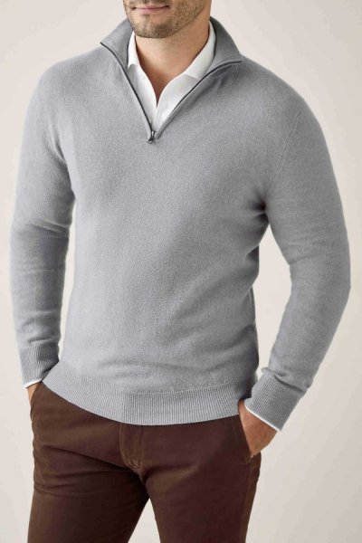 Pánsky sveter na krátky zips sivá 44970 695