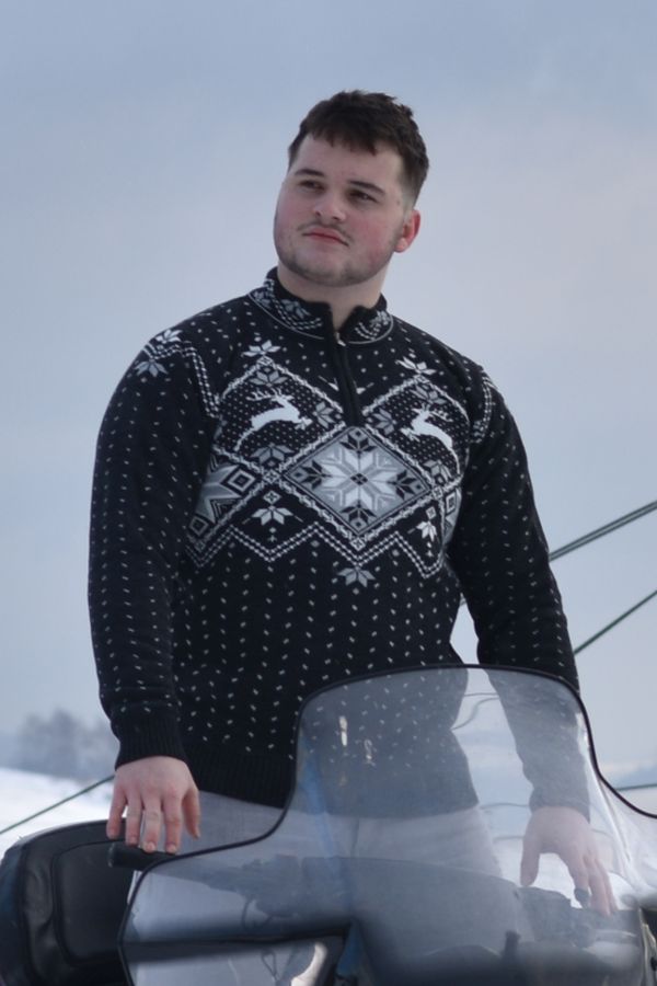 Moški pleten pulover z vzorcem jelena Jelen-Z