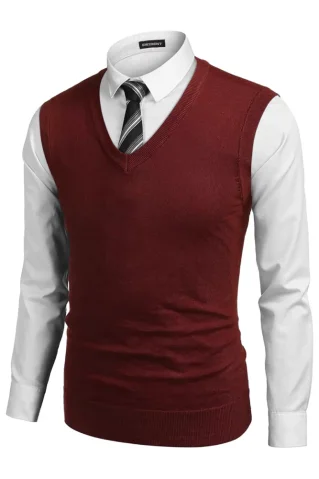 Pletená hladká vesta JVP2037BB bordová