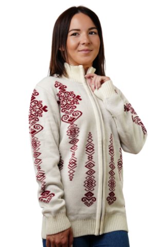 Dámsky prírodný nórsky sveter s dlhým zipsom Folka-AZ