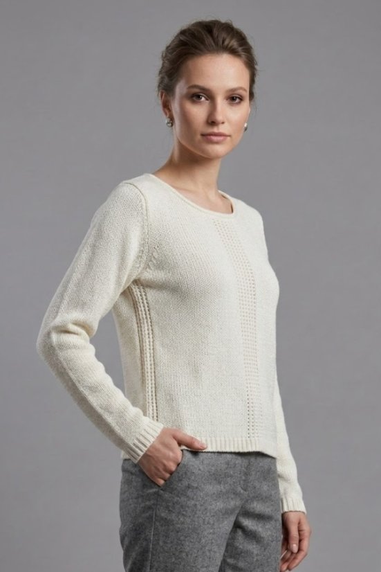 Ženski pulover z nežnim vzorcem na sprednji strani natur